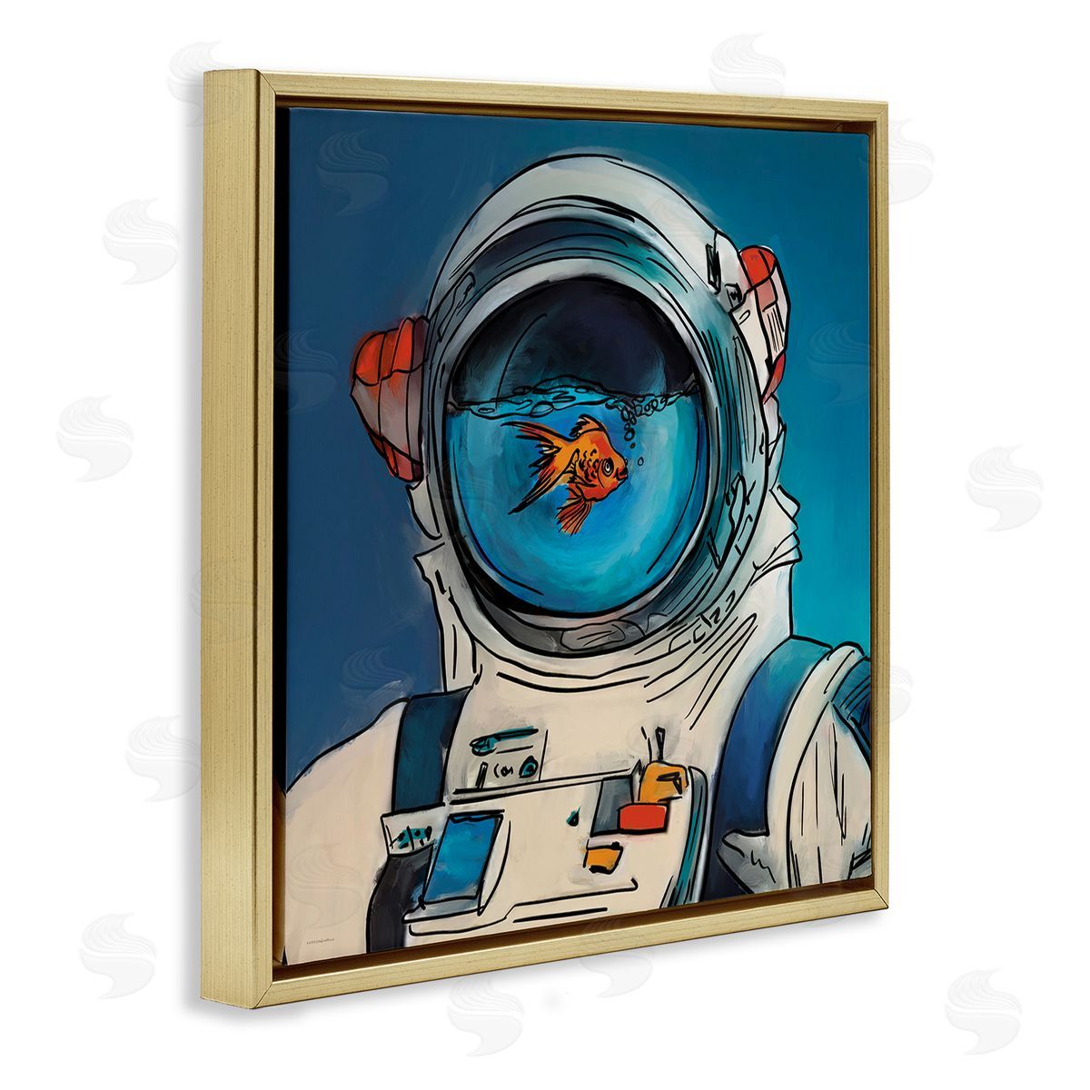 Goldfish Astronaut Suit Gold Floating Frame Canvas Wall Art, Home Decor by Kamdon Kreations