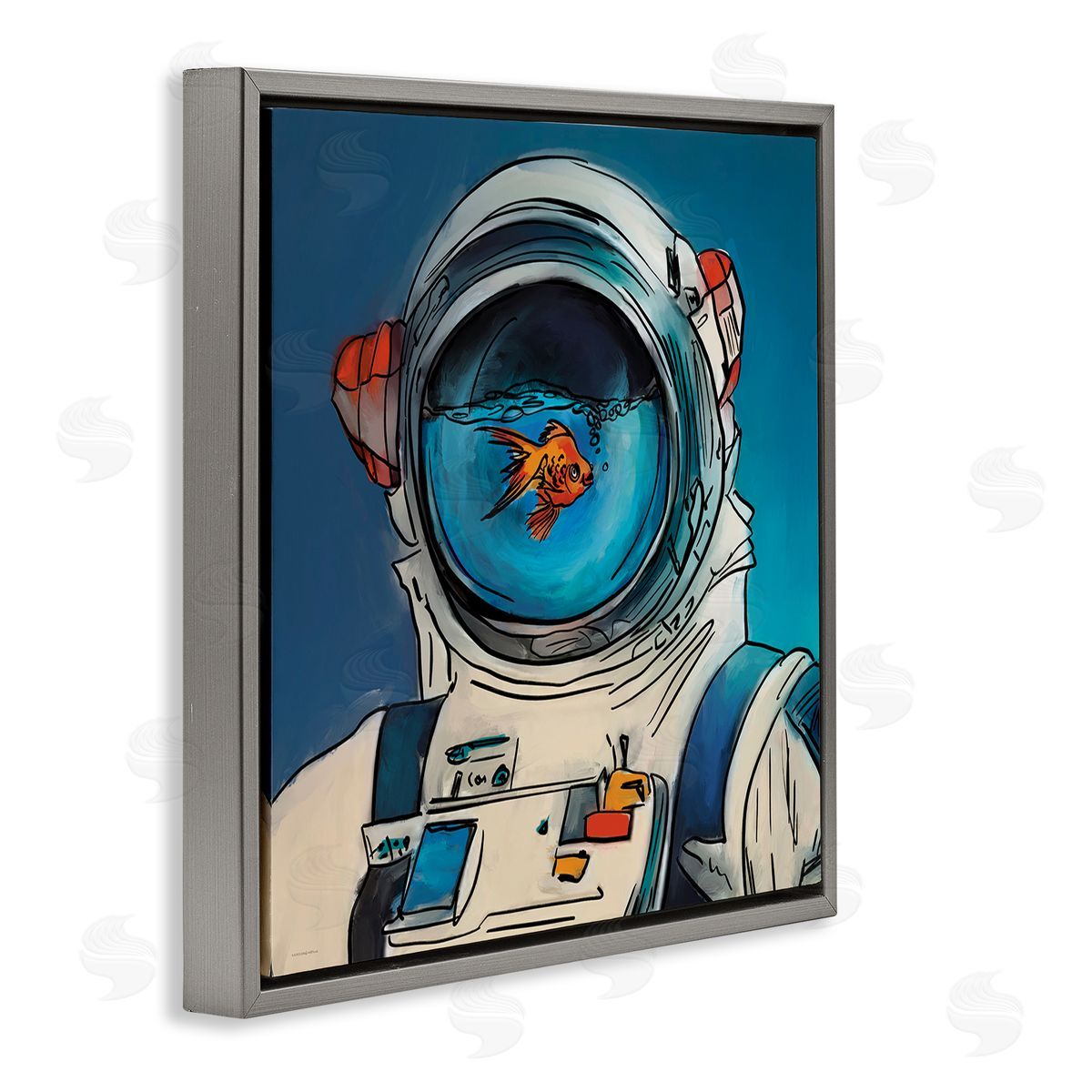 Goldfish Astronaut Suit Grey Floating Frame Canvas Wall Art, Home Decor by Kamdon Kreations