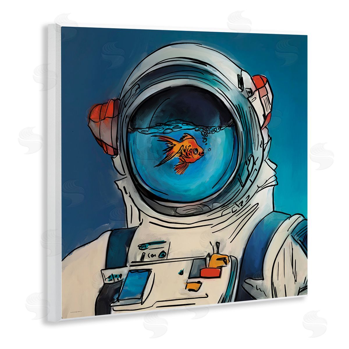 Goldfish Astronaut Suit Wood Plaque Wall Art, Home Decor by Kamdon Kreations