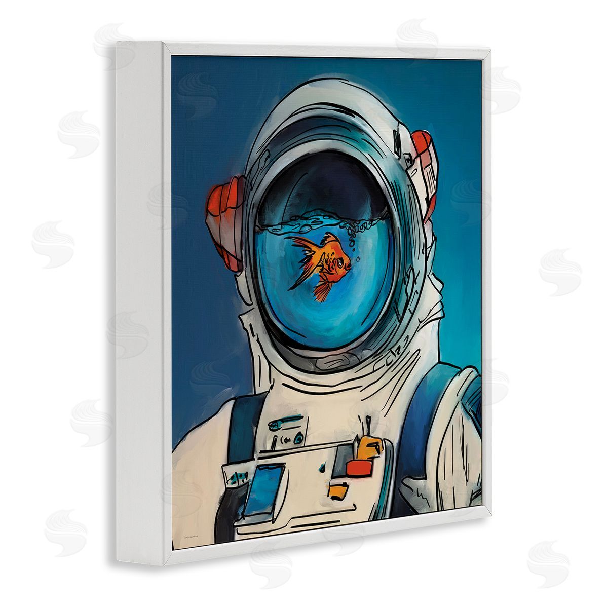 Goldfish Astronaut Suit White Frame Print Wall Art, Home Decor by Kamdon Kreations
