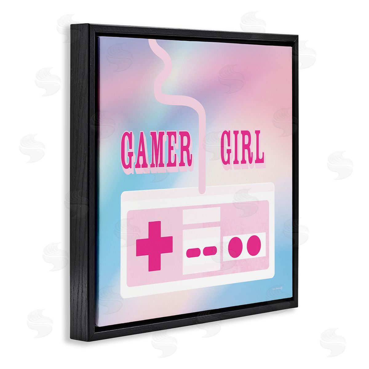Pastel Gamer Girl Controller Black Floating Frame Canvas Wall Art, Home Decor by Yass Naffas Designs