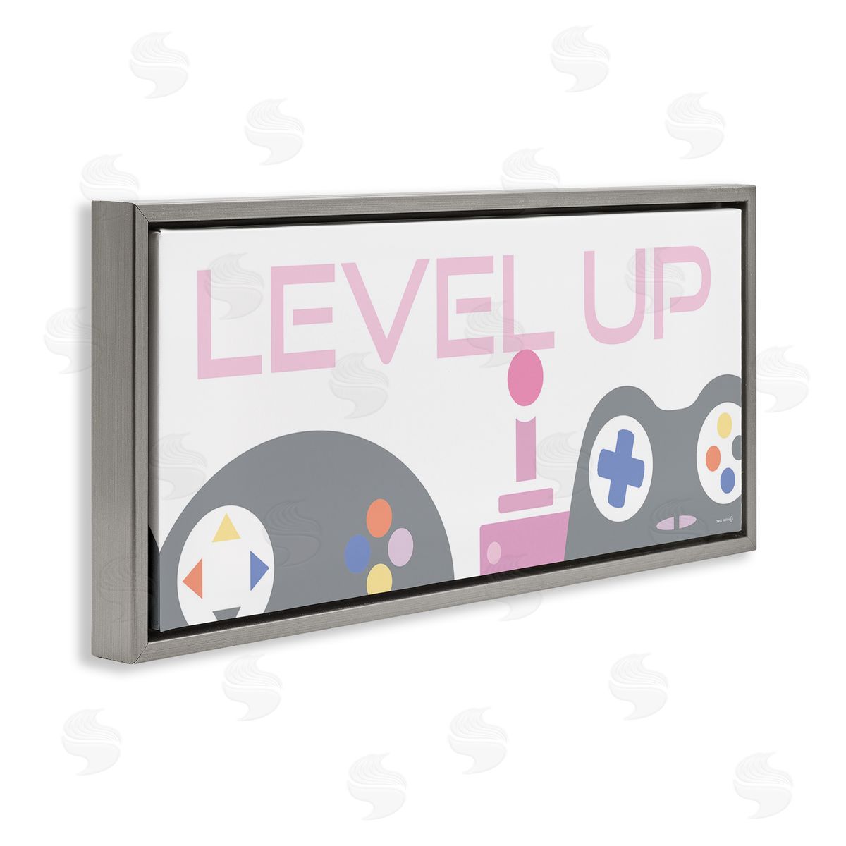 Level Up Retro Joysticks Grey Floating Frame Canvas Wall Art, Home Decor by Yass Naffas Designs