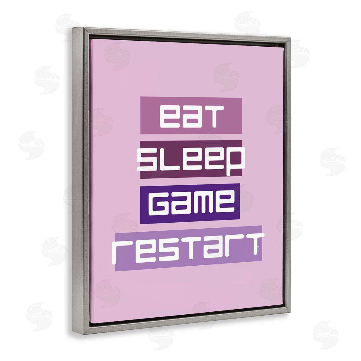 Eat Sleep Game Restart Grey Floating Frame Canvas Wall Art, Home Decor by Yass Naffas Designs