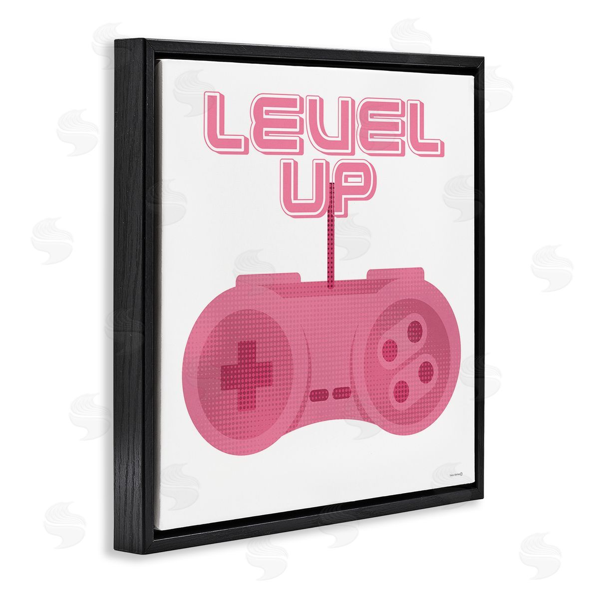 Girl Gamer Pink Level Up Black Floating Frame Canvas Wall Art, Home Decor by Yass Naffas Designs
