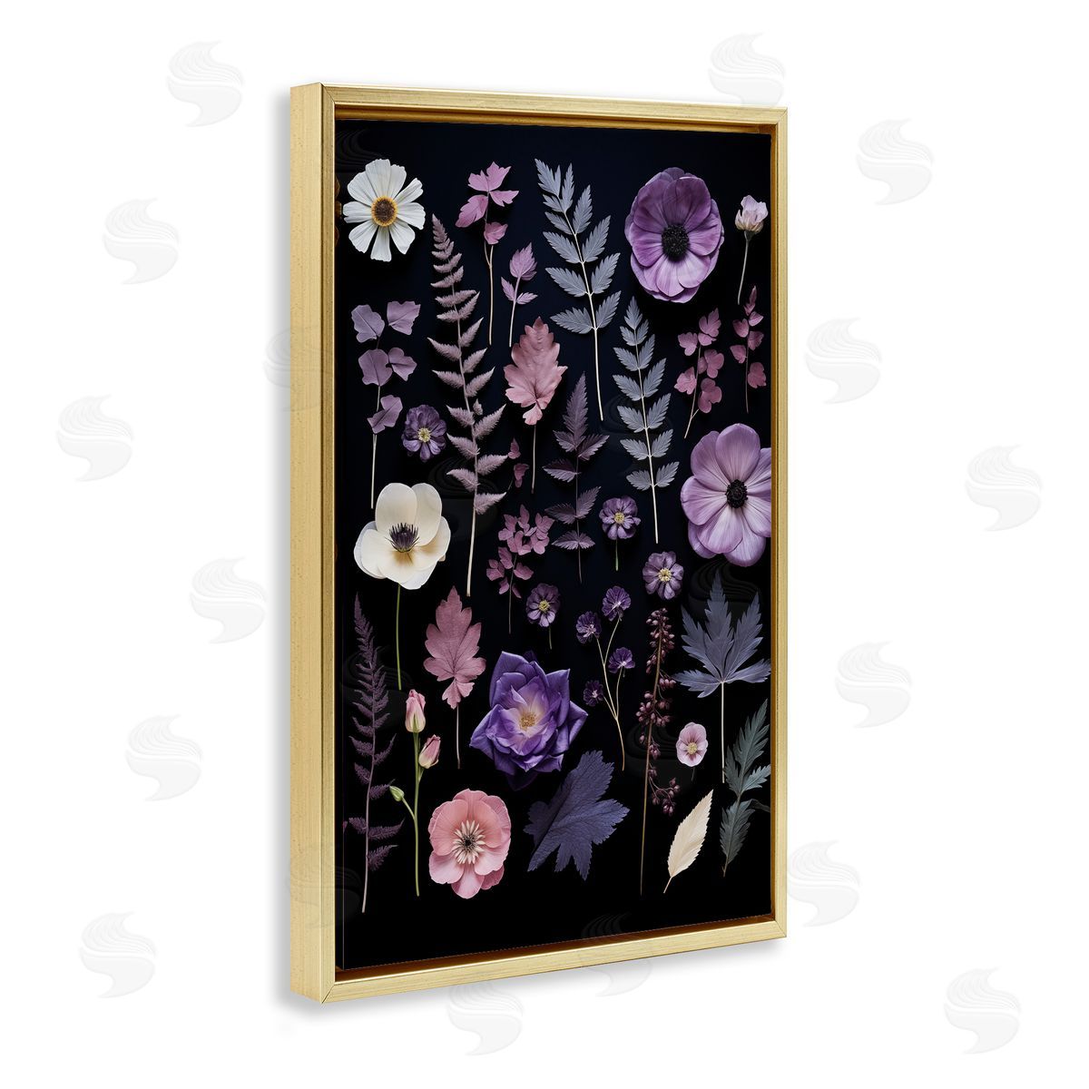 Mixed Purple Toned Flowers Gold Floating Frame Canvas Wall Art, Home Decor by Heidi Kuntz