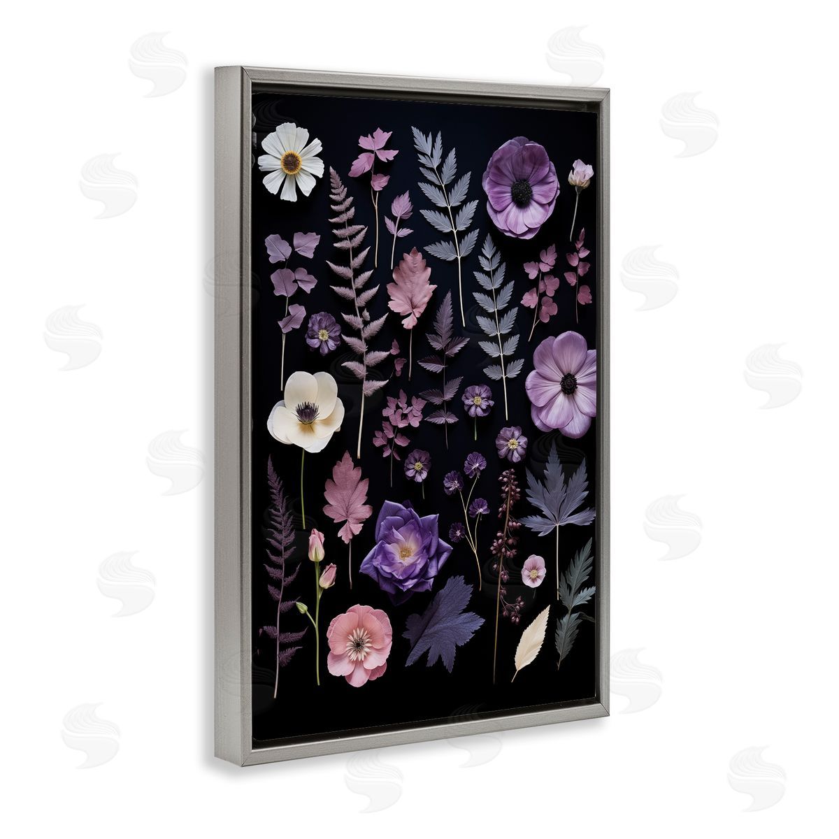 Mixed Purple Toned Flowers Grey Floating Frame Canvas Wall Art, Home Decor by Heidi Kuntz