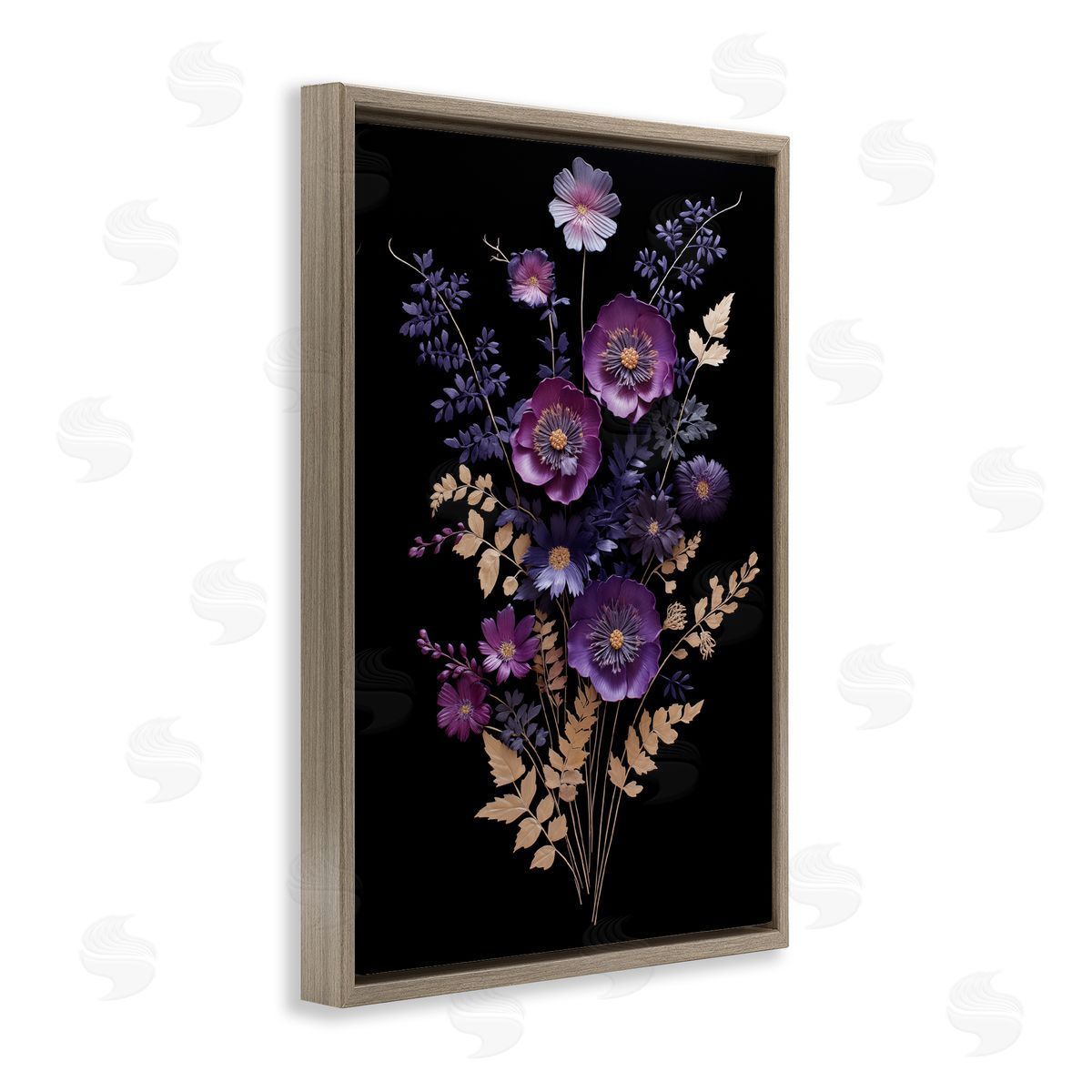 Dimensional Purple Flowers Brown Floating Frame Canvas Wall Art, Home Decor by Heidi Kuntz
