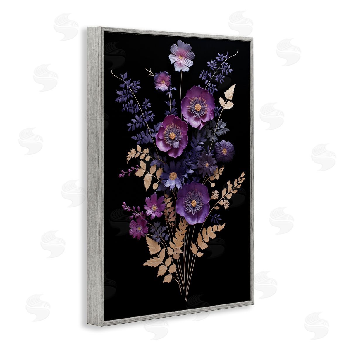 Dimensional Purple Flowers Grey Frame Print Wall Art, Home Decor by Heidi Kuntz