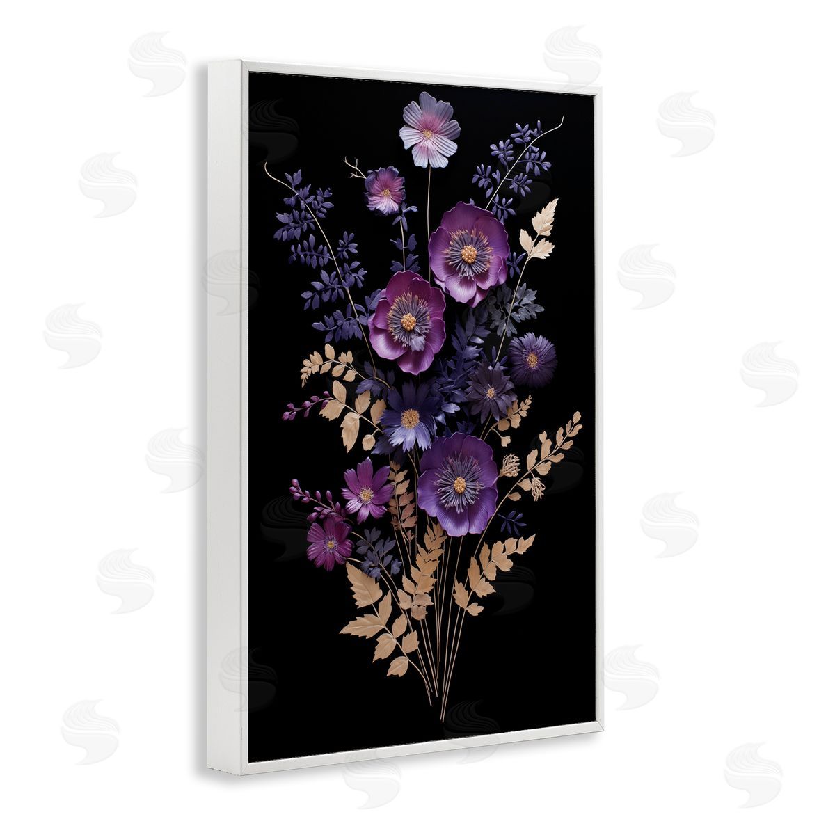 Dimensional Purple Flowers White Frame Print Wall Art, Home Decor by Heidi Kuntz