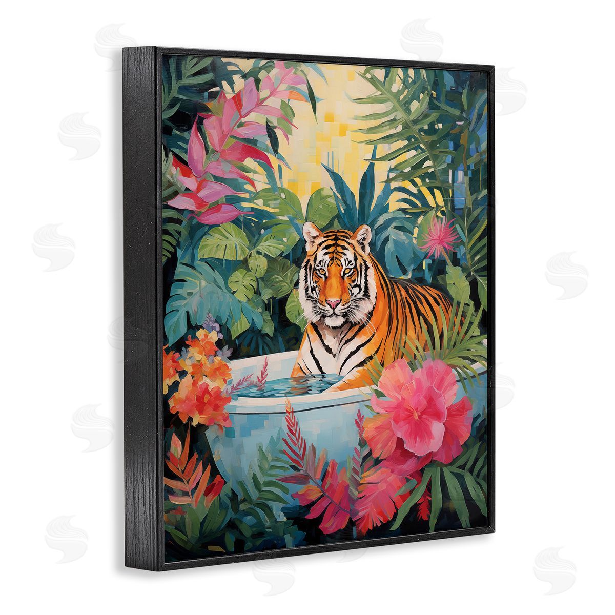 Tiger in Luxurious Bath Black Frame Print Wall Art, Home Decor by Heidi Kuntz