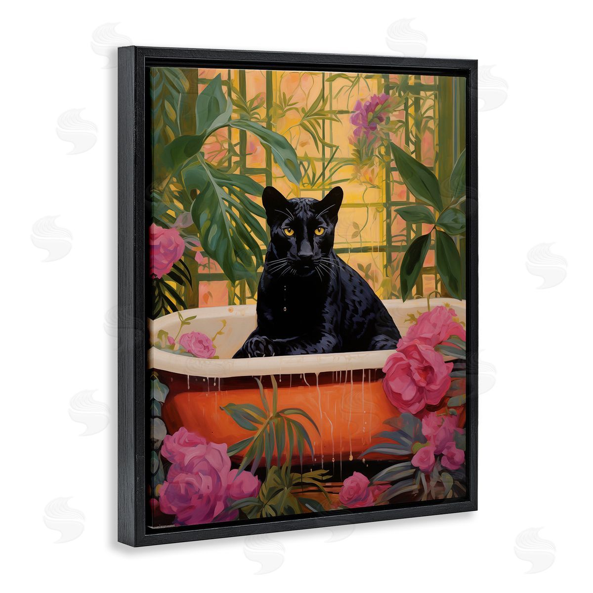 Lush Tropics Panther Bath Black Floating Frame Canvas Wall Art, Home Decor by Heidi Kuntz