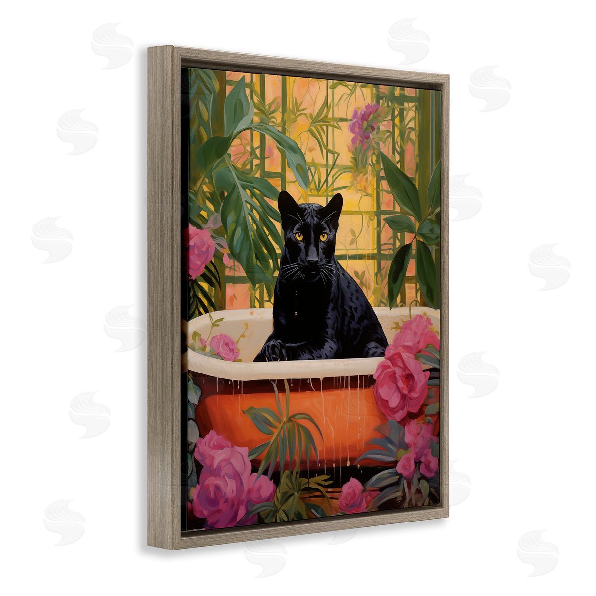 Lush Tropics Panther Bath Brown Floating Frame Canvas Wall Art, Home Decor by Heidi Kuntz