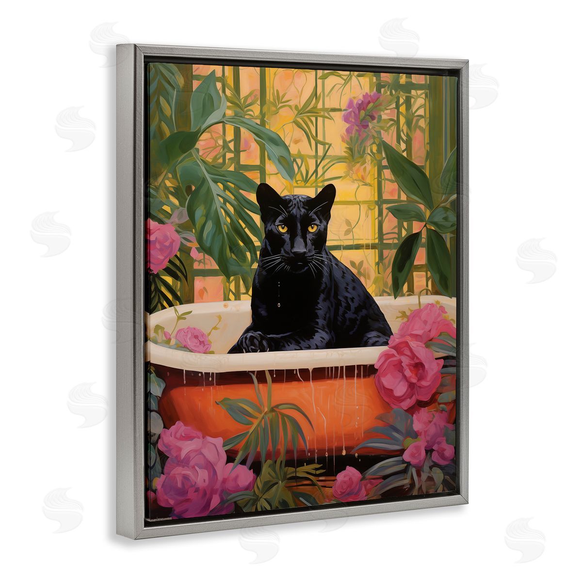 Lush Tropics Panther Bath Grey Floating Frame Canvas Wall Art, Home Decor by Heidi Kuntz
