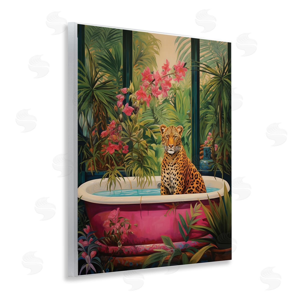 Leopard in Lush Tropical Bath Wood Plaque Wall Art, Home Decor by Heidi Kuntz
