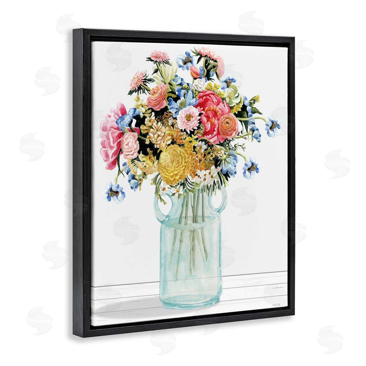 Country Classic Bouquet Black Floating Frame Canvas Wall Art, Home Decor by Cindy Jacobs