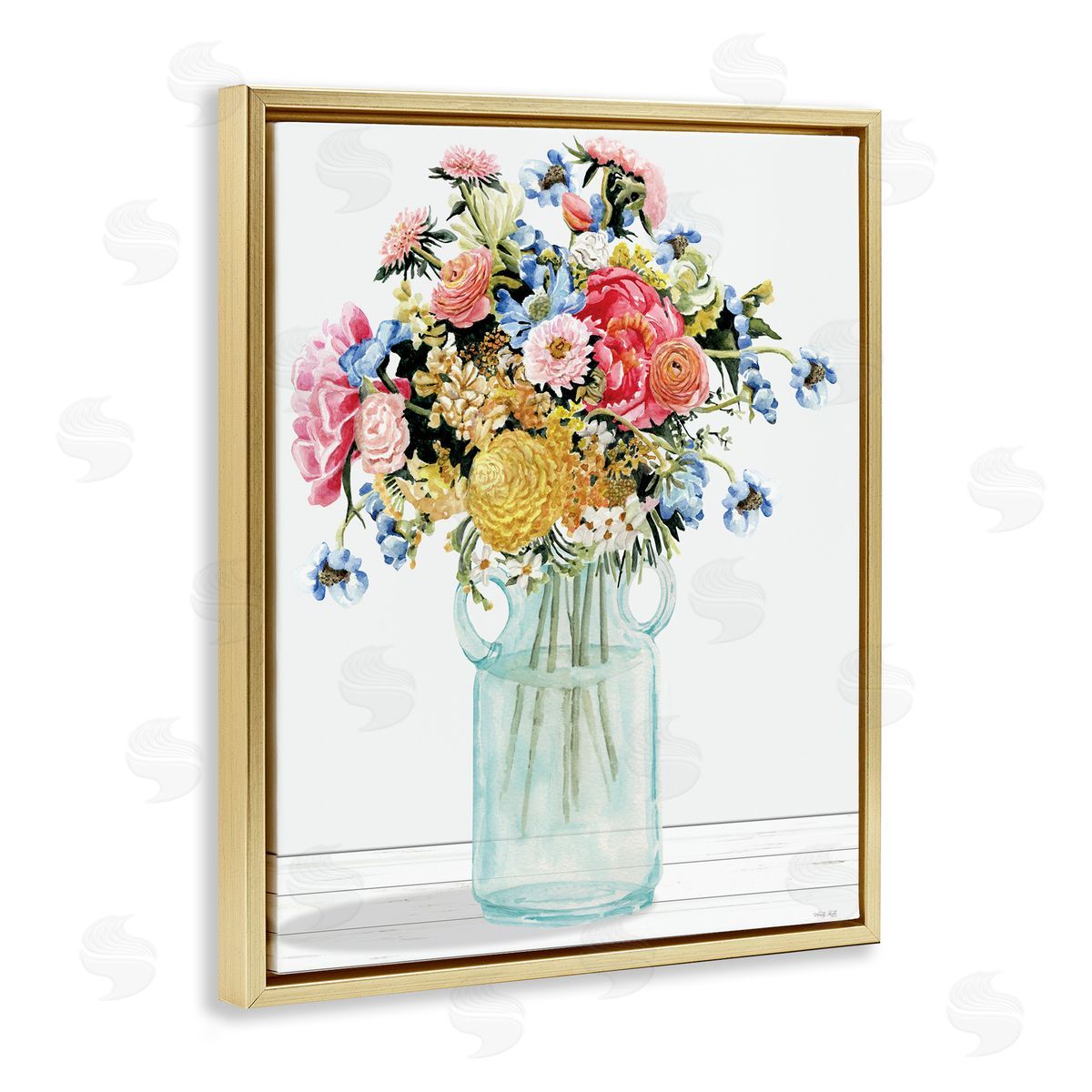 Country Classic Bouquet Gold Floating Frame Canvas Wall Art, Home Decor by Cindy Jacobs