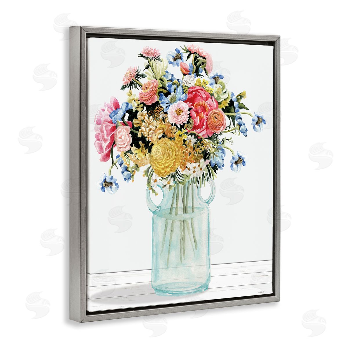 Country Classic Bouquet Grey Floating Frame Canvas Wall Art, Home Decor by Cindy Jacobs