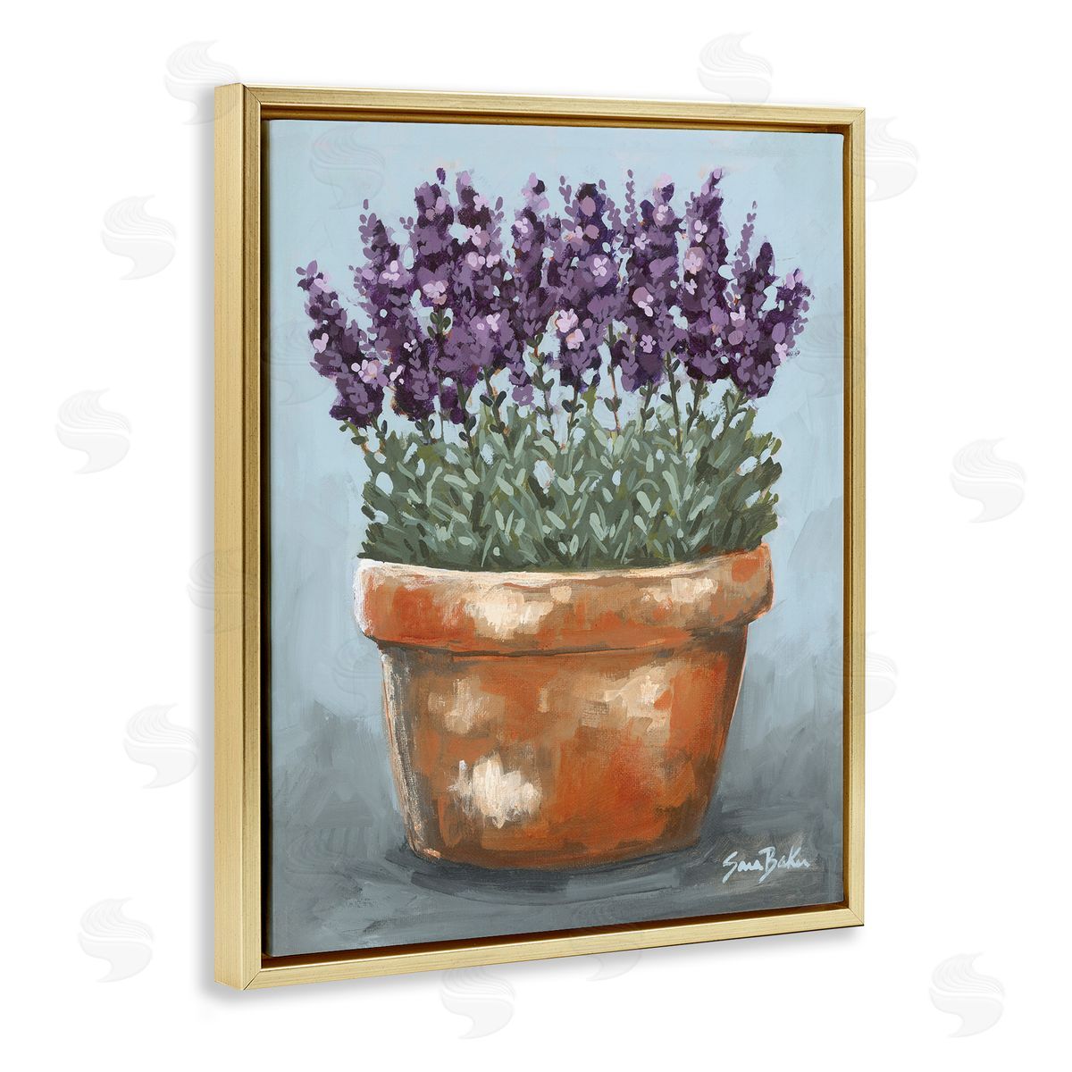 Potted Lavender Herbs Gold Floating Frame Canvas Wall Art, Home Decor by Sara Baker