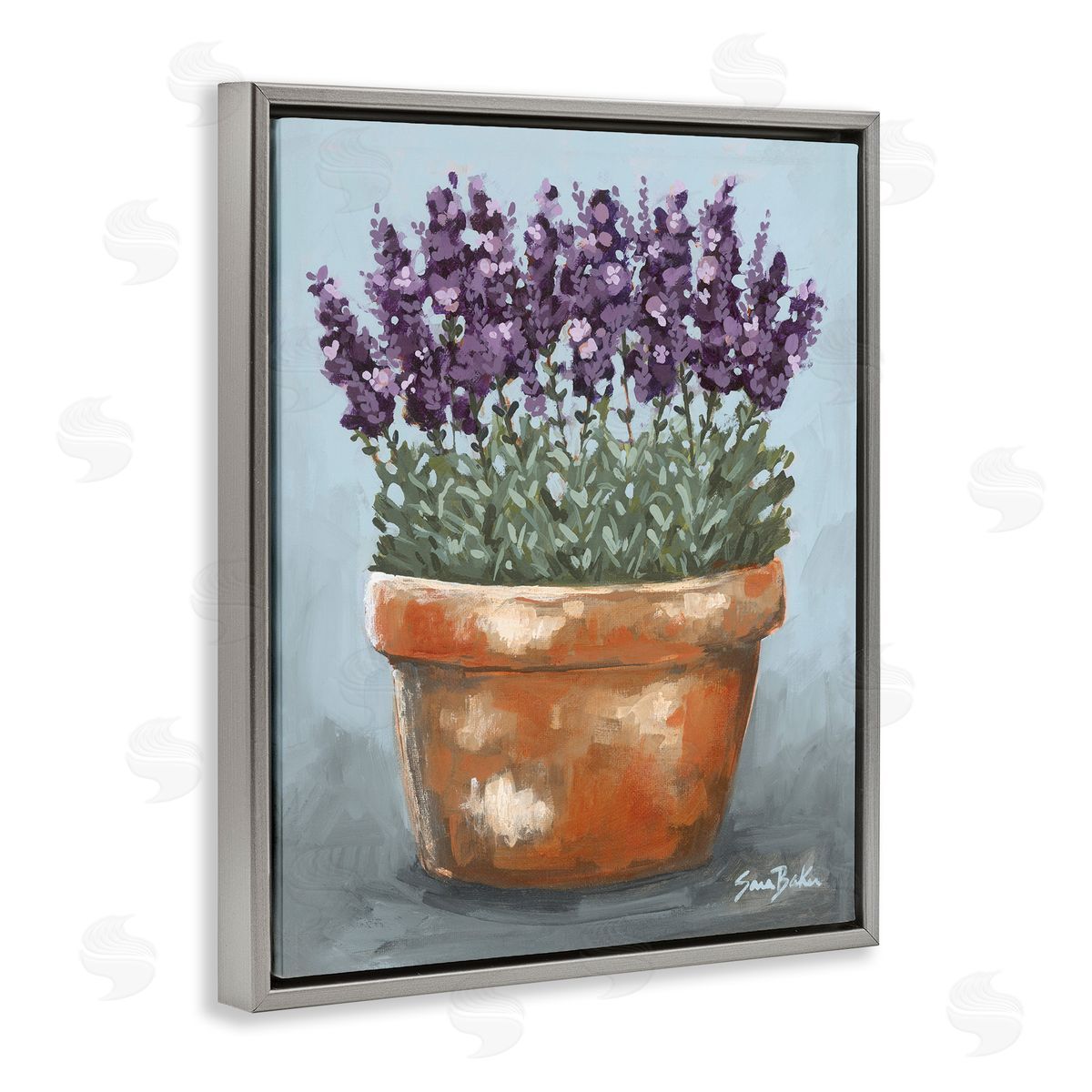Potted Lavender Herbs Grey Floating Frame Canvas Wall Art, Home Decor by Sara Baker