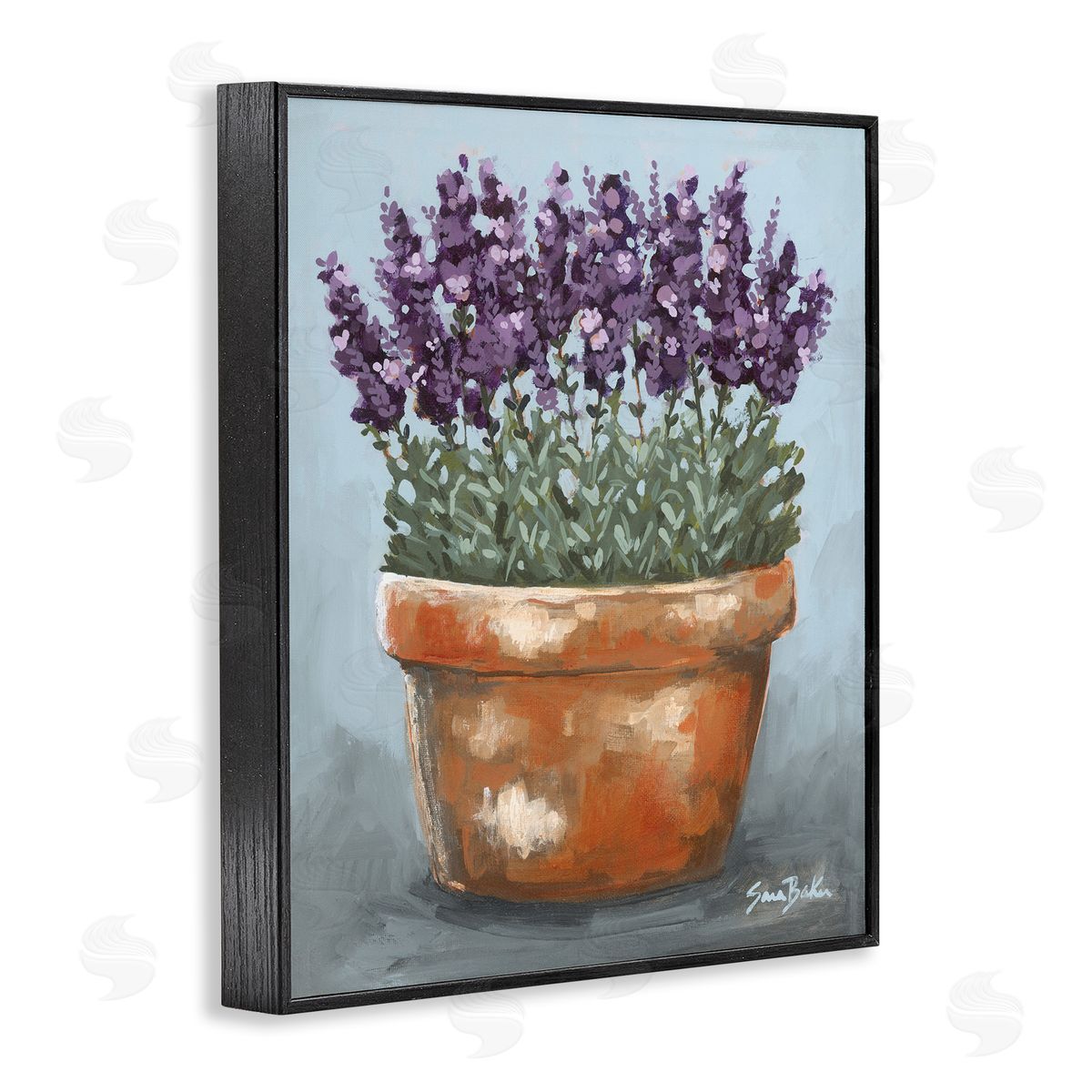 Potted Lavender Herbs Black Frame Print Wall Art, Home Decor by Sara Baker