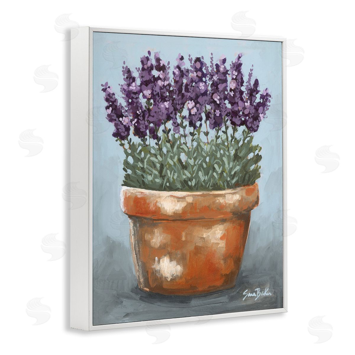 Potted Lavender Herbs White Frame Print Wall Art, Home Decor by Sara Baker