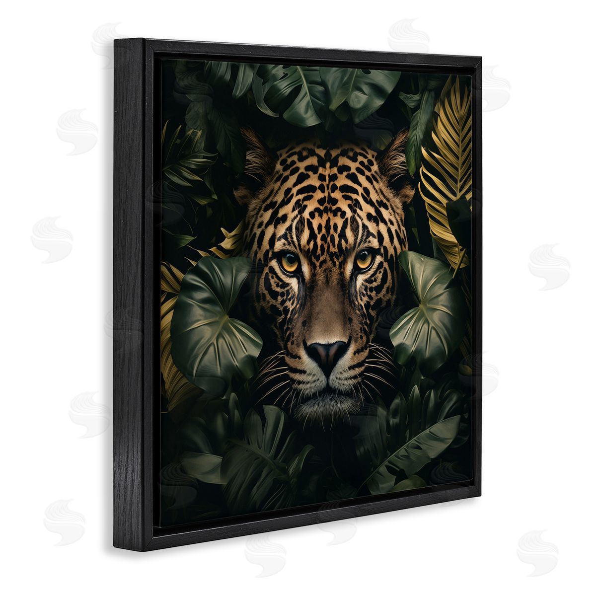 Leopard in Exotic Palms Black Floating Frame Canvas Wall Art, Home Decor by Heidi Kuntz