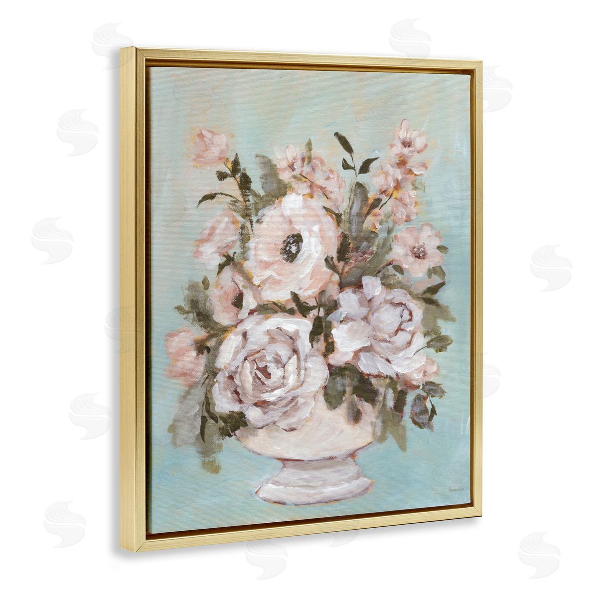 Sophisticated Flower Bouquet Gold Floating Frame Canvas Wall Art, Home Decor by Amanda Hilburn