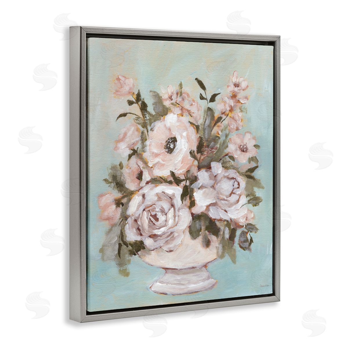 Sophisticated Flower Bouquet Grey Floating Frame Canvas Wall Art, Home Decor by Amanda Hilburn