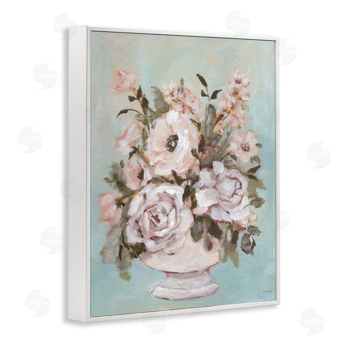Sophisticated Flower Bouquet White Frame Print Wall Art, Home Decor by Amanda Hilburn