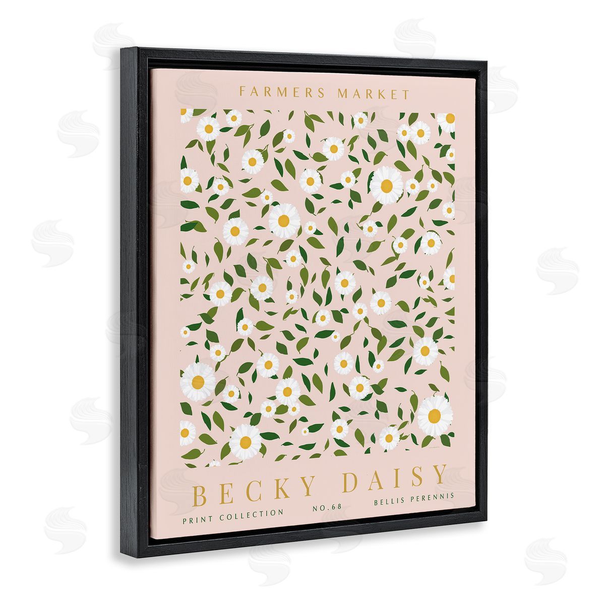 Minimal Pastel Daisies Black Floating Frame Canvas Wall Art, Home Decor by Kamdon Kreations