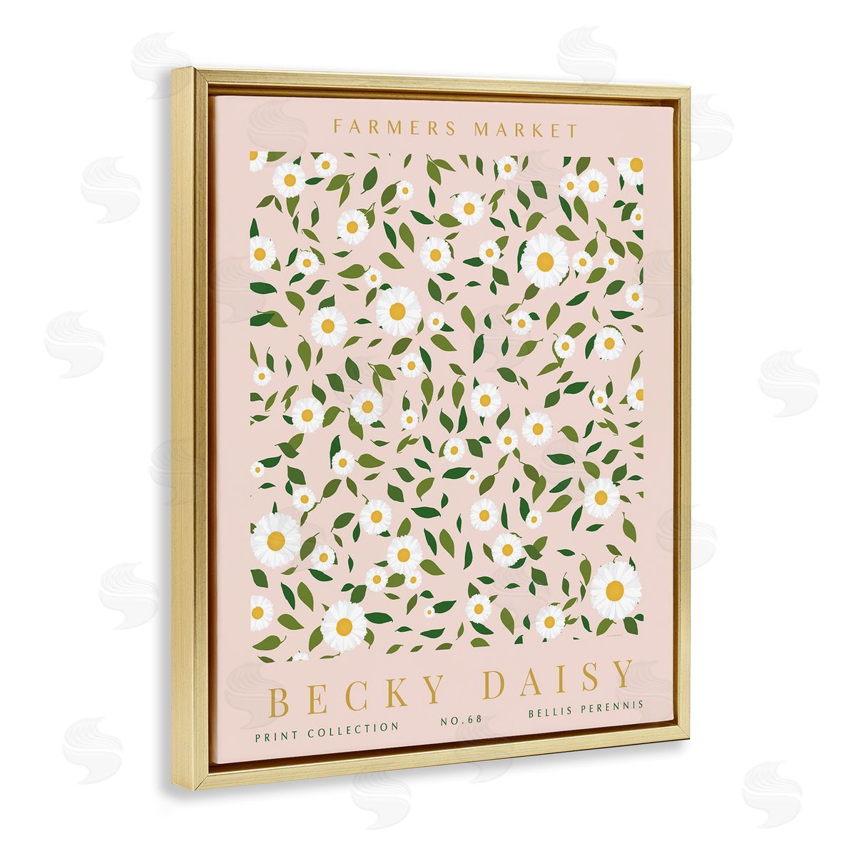 Minimal Pastel Daisies Gold Floating Frame Canvas Wall Art, Home Decor by Kamdon Kreations