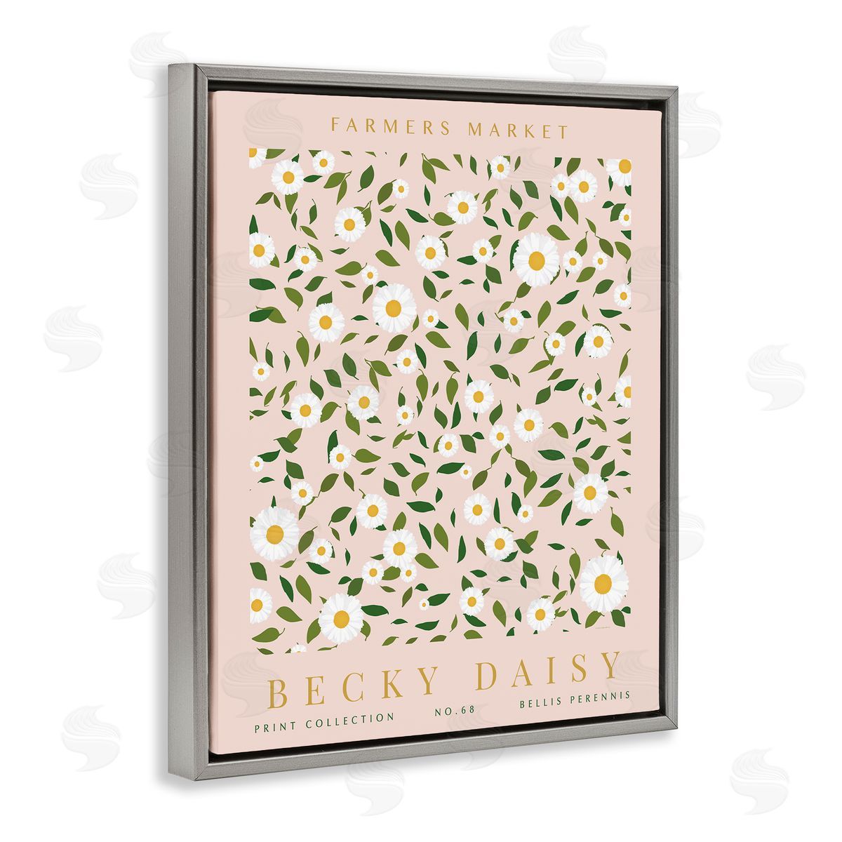 Minimal Pastel Daisies Grey Floating Frame Canvas Wall Art, Home Decor by Kamdon Kreations