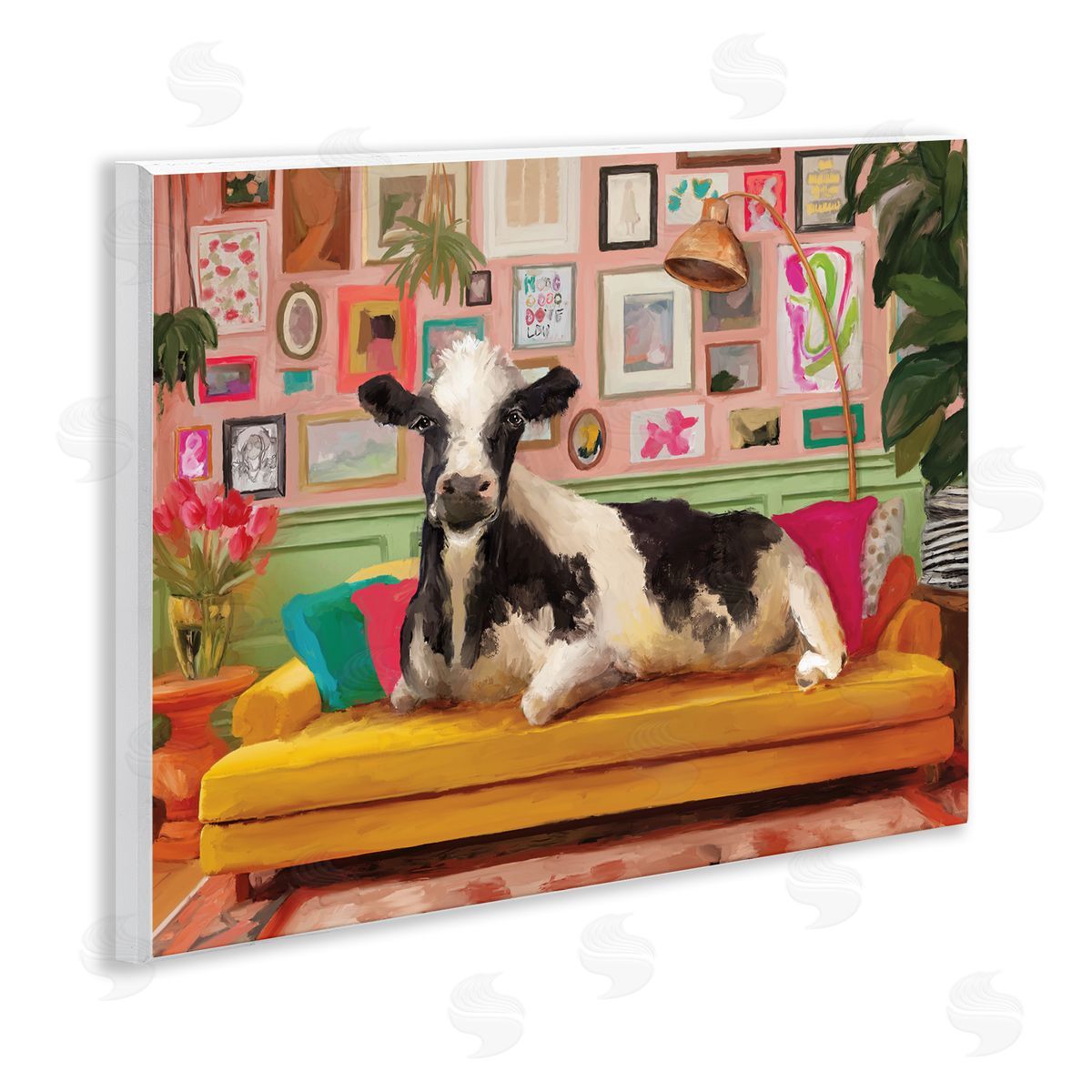 Cow in Whimsical Maximalist House Wood Plaque Wall Art, Home Decor by Kamdon Kreations