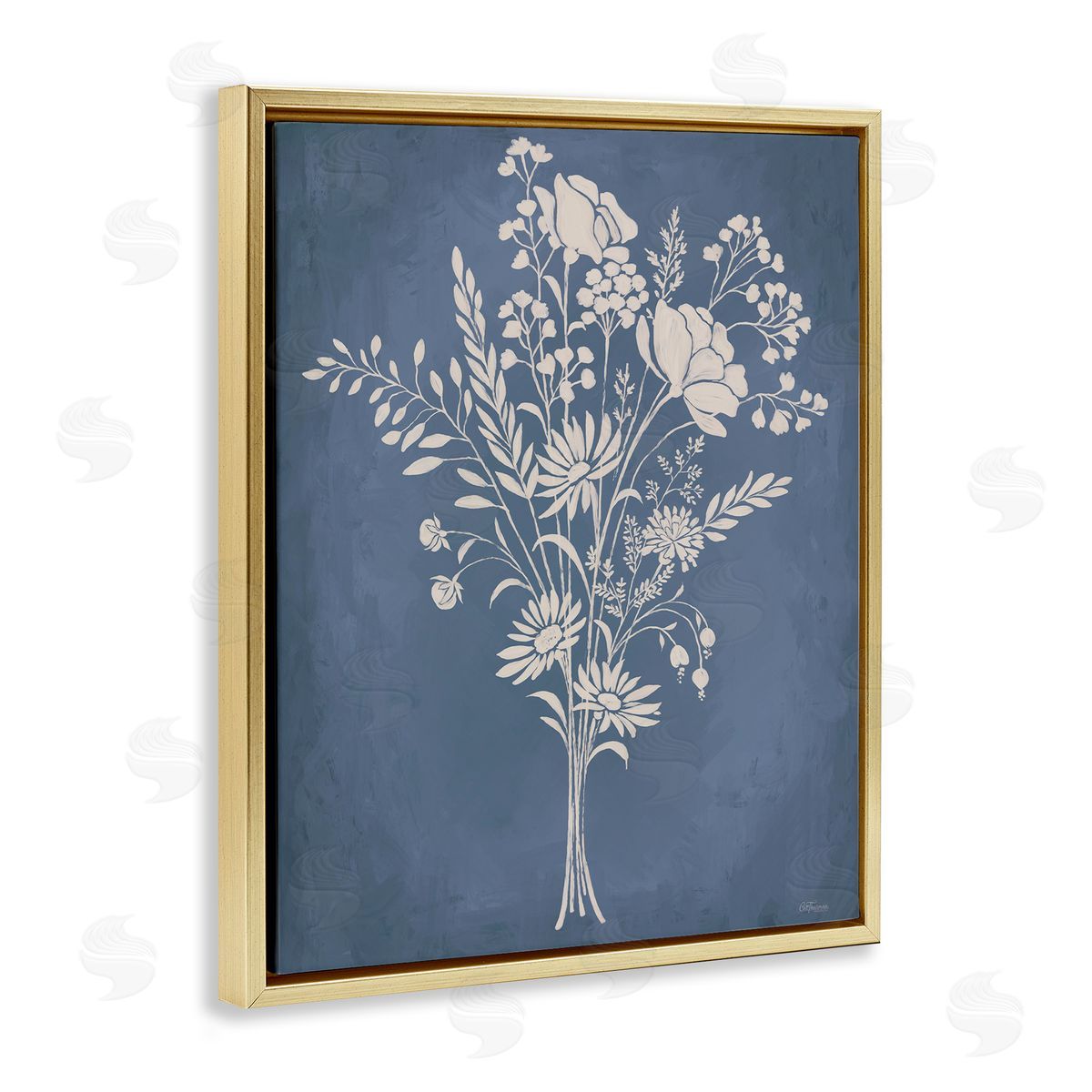 Garden Bundle over Blue Gold Floating Frame Canvas Wall Art, Home Decor by Cat Thurman Designs