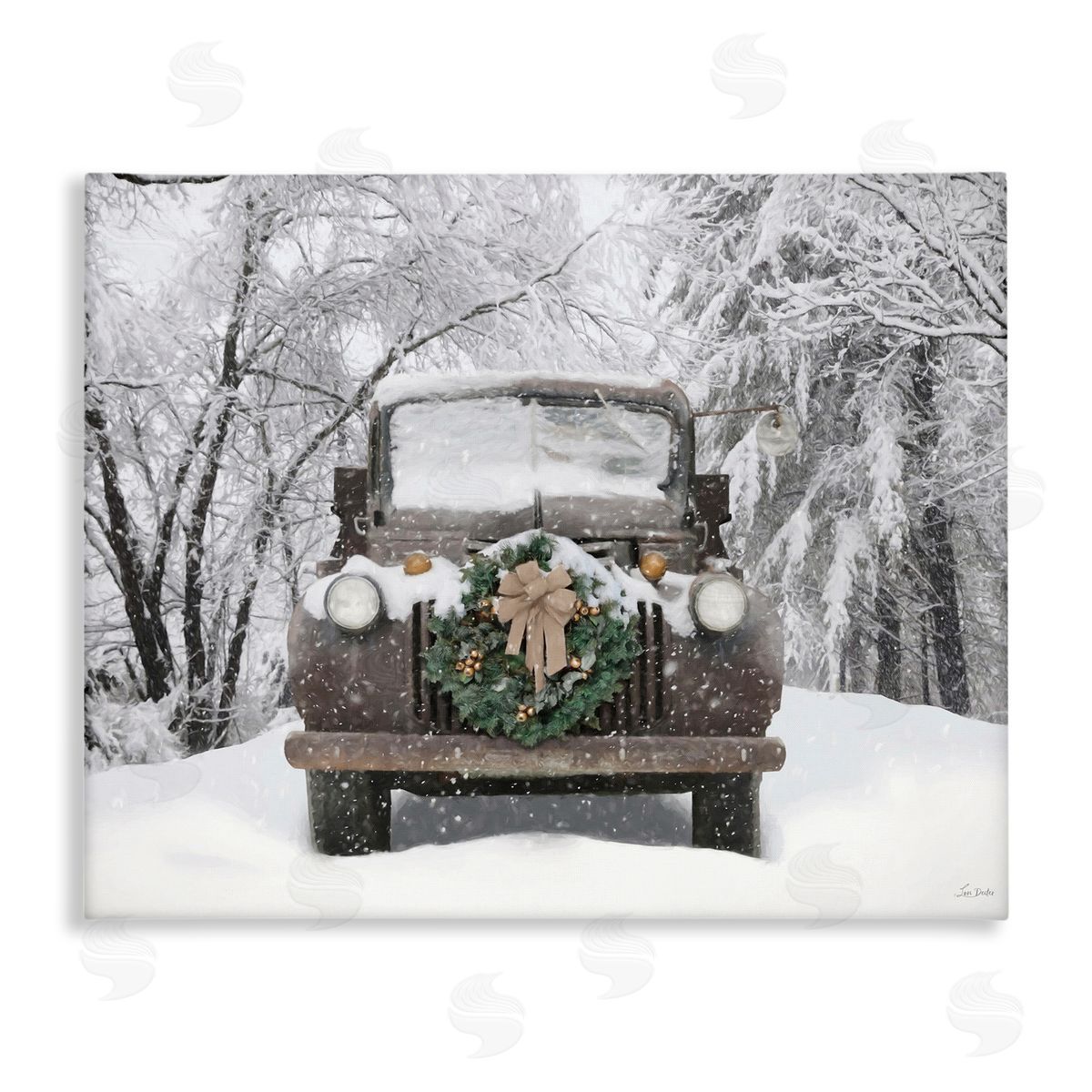 Wreathed Truck in Snow Canvas Wall Art, Home Decor by Lori Deiter