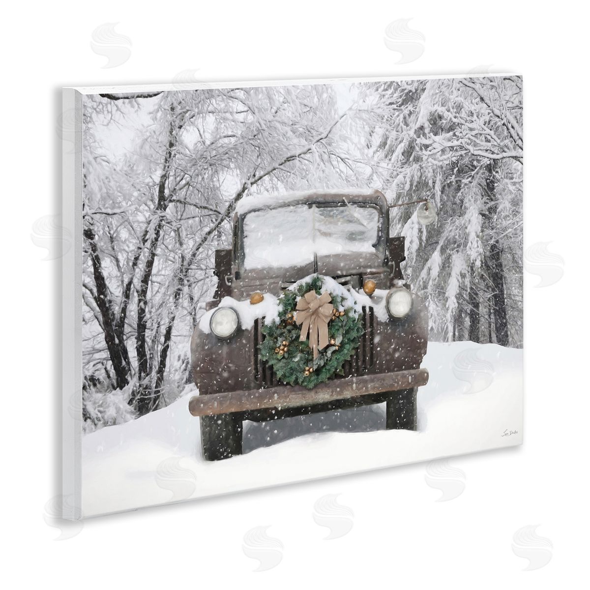 Wreathed Truck in Snow Wood Plaque Wall Art, Home Decor by Lori Deiter