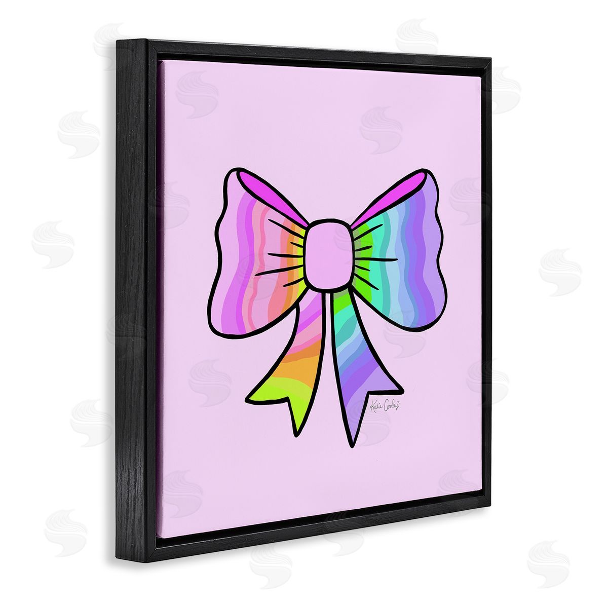 Pastel Rainbow Ombre Ribbon Black Floating Frame Canvas Wall Art, Home Decor by Katie Conley