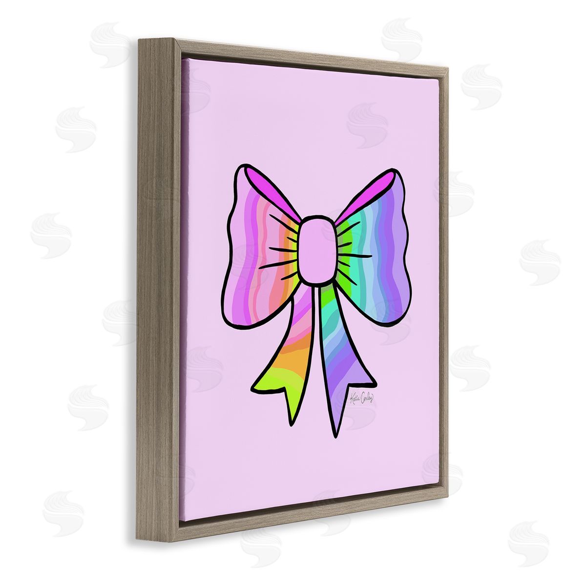 Pastel Rainbow Ombre Ribbon Brown Floating Frame Canvas Wall Art, Home Decor by Katie Conley