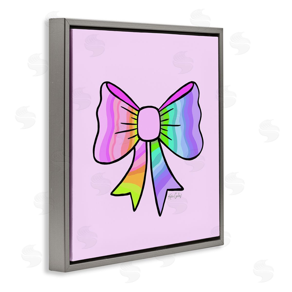 Pastel Rainbow Ombre Ribbon Grey Floating Frame Canvas Wall Art, Home Decor by Katie Conley