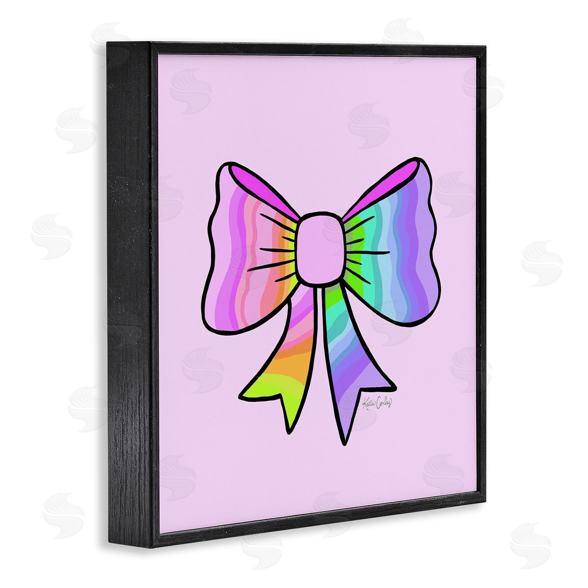 Pastel Rainbow Ombre Ribbon Black Frame Print Wall Art, Home Decor by Katie Conley