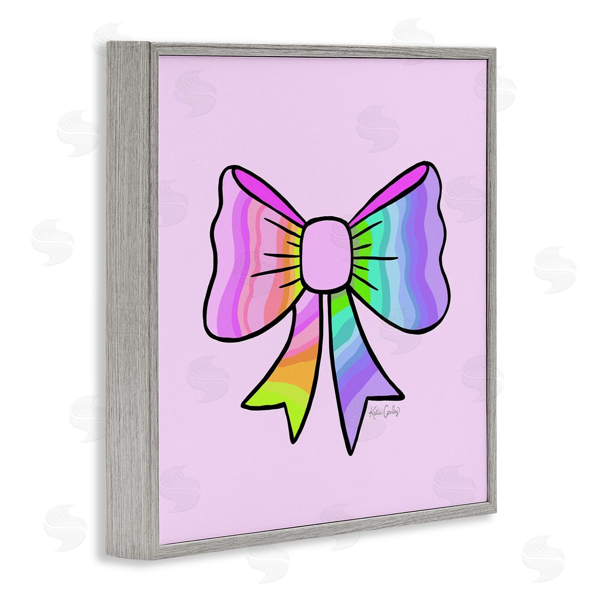 Pastel Rainbow Ombre Ribbon Grey Frame Print Wall Art, Home Decor by Katie Conley