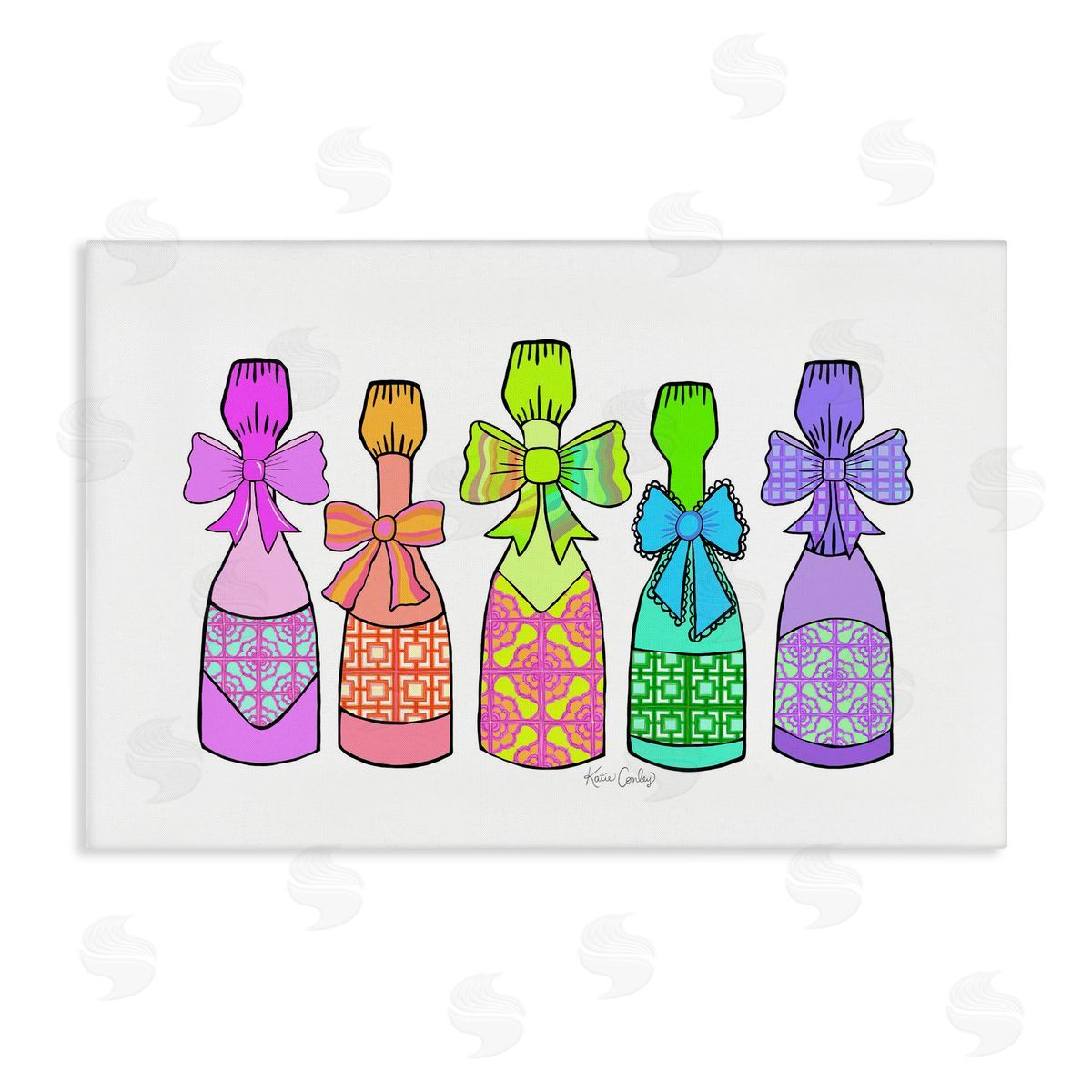 Patterned Drink Bottles Canvas Wall Art, Home Decor by Katie Conley