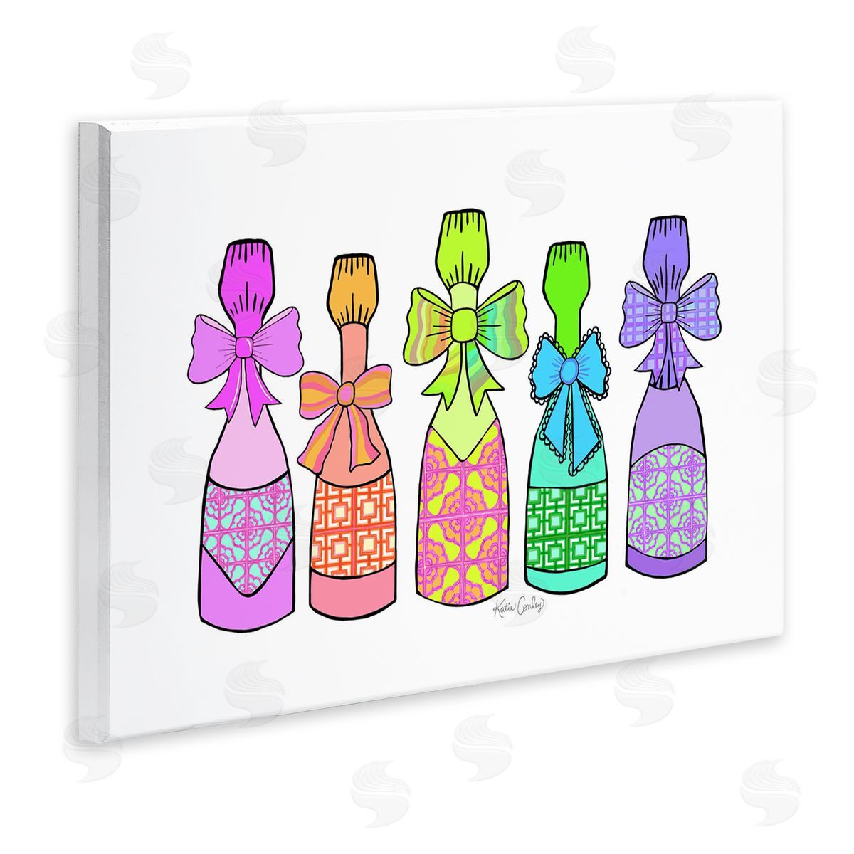 Patterned Drink Bottles Wood Plaque Wall Art, Home Decor by Katie Conley