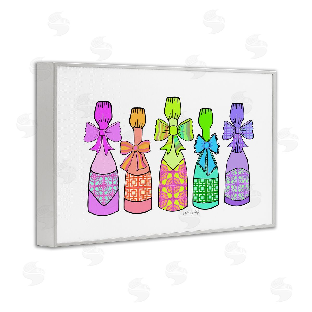 Patterned Drink Bottles White Frame Print Wall Art, Home Decor by Katie Conley