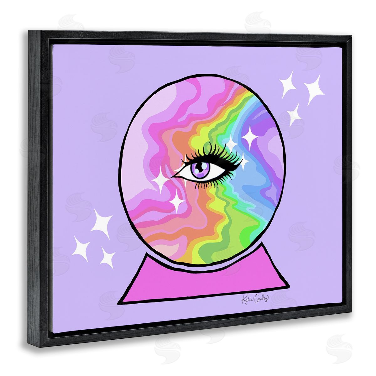 Mystical Crystal Ball Eye Black Floating Frame Canvas Wall Art, Home Decor by Katie Conley