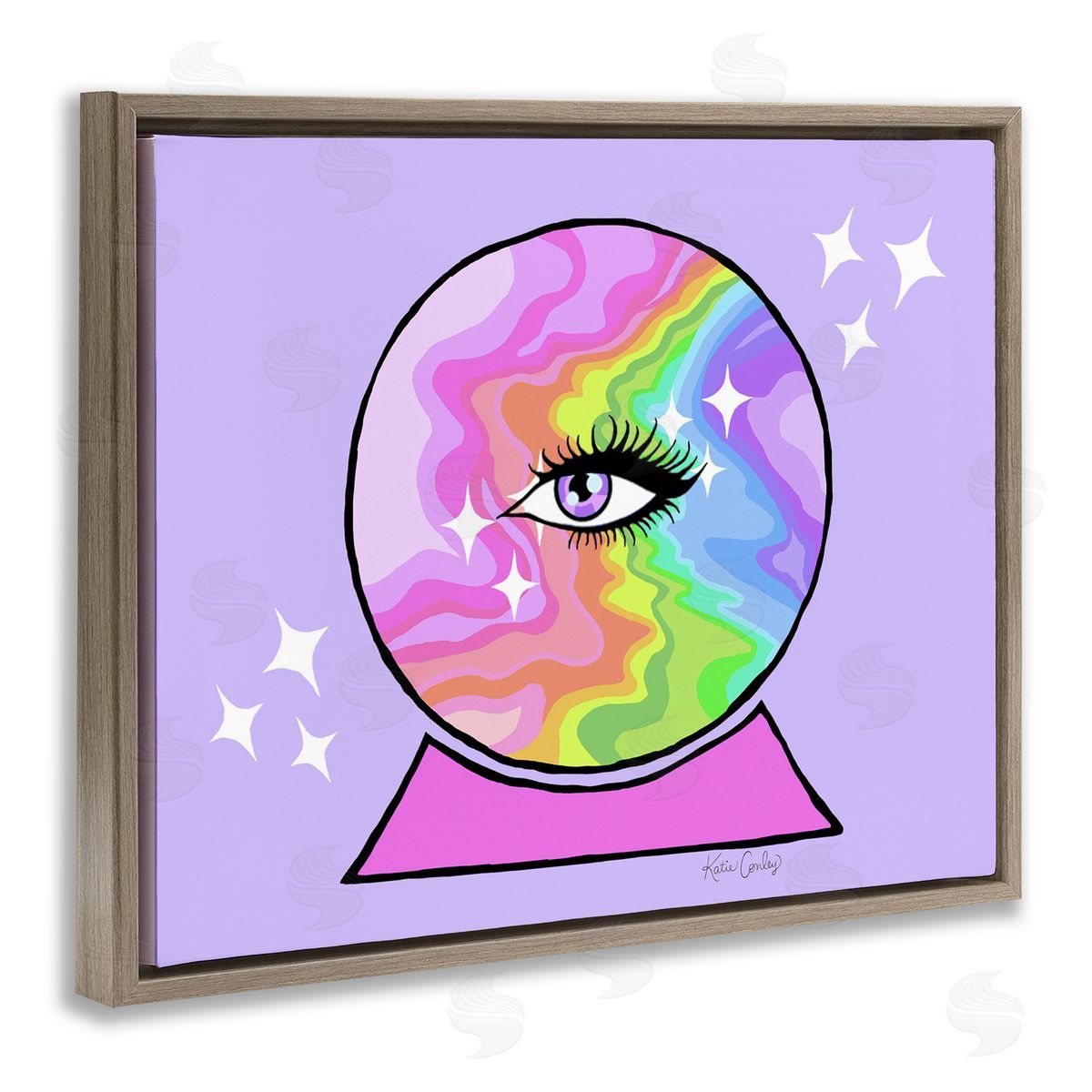 Mystical Crystal Ball Eye Brown Floating Frame Canvas Wall Art, Home Decor by Katie Conley