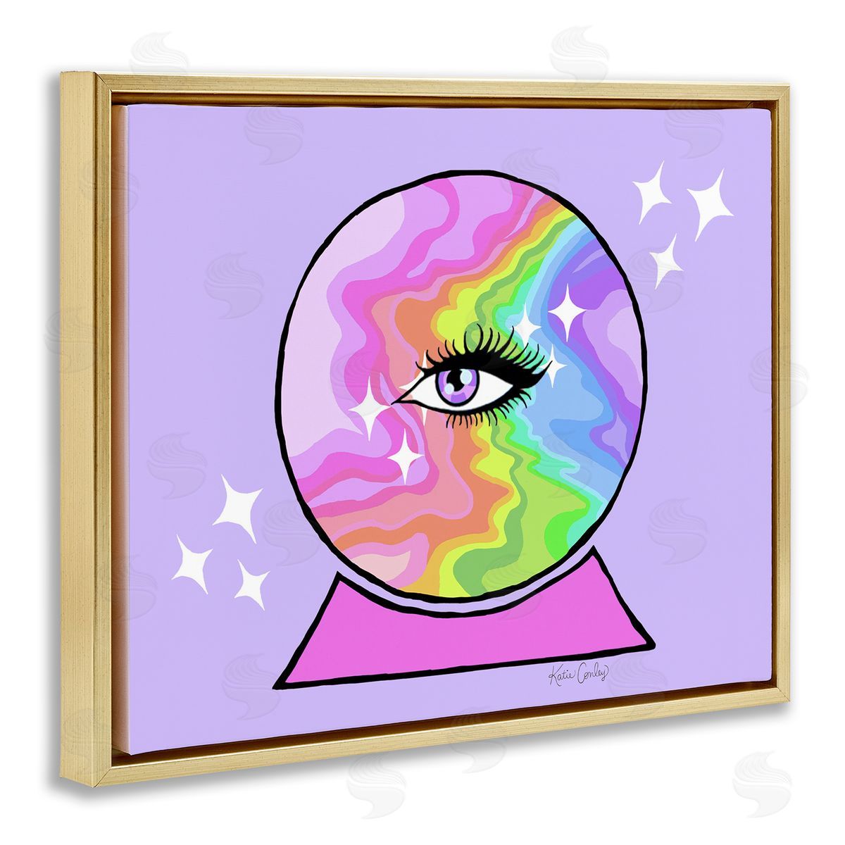 Mystical Crystal Ball Eye Gold Floating Frame Canvas Wall Art, Home Decor by Katie Conley