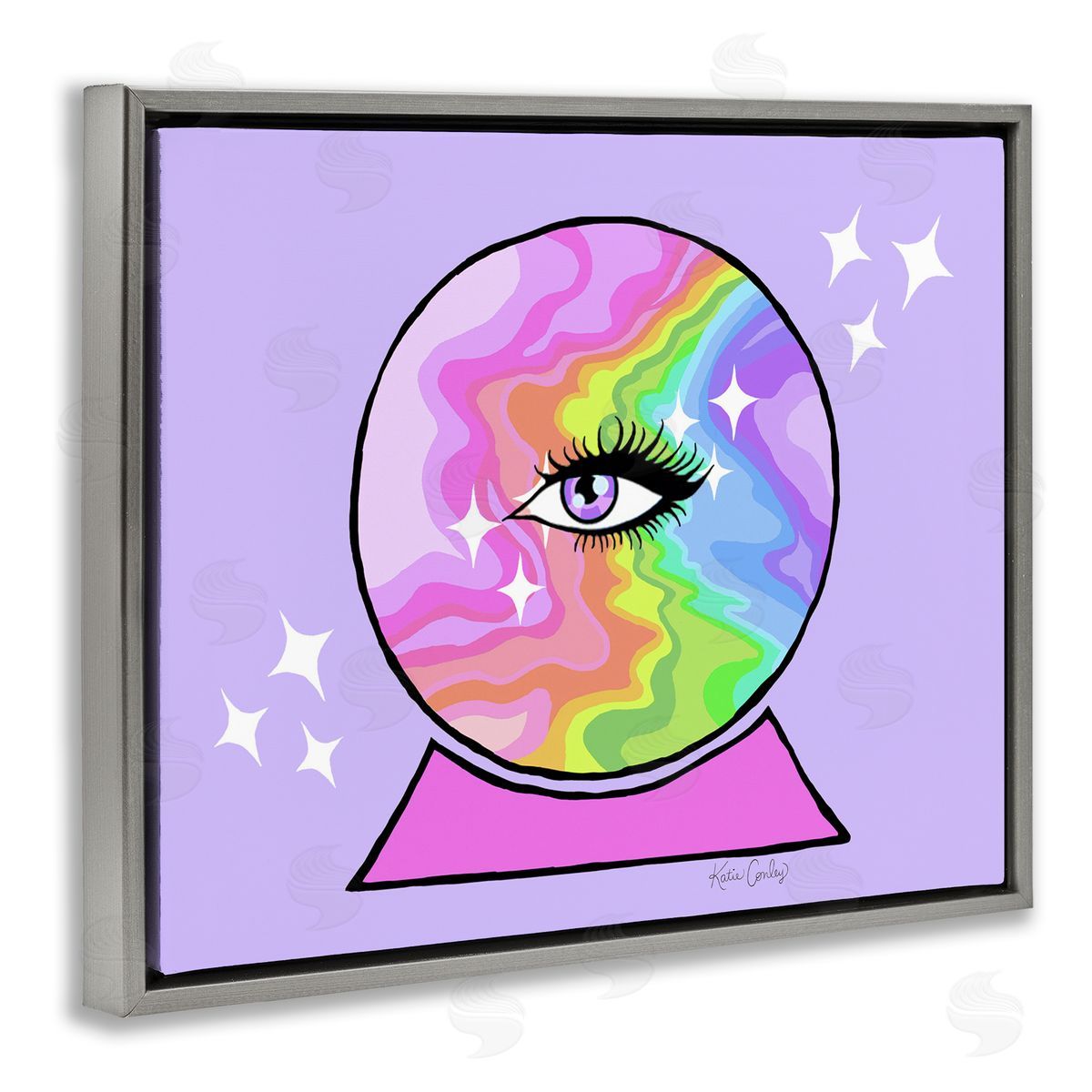 Mystical Crystal Ball Eye Grey Floating Frame Canvas Wall Art, Home Decor by Katie Conley