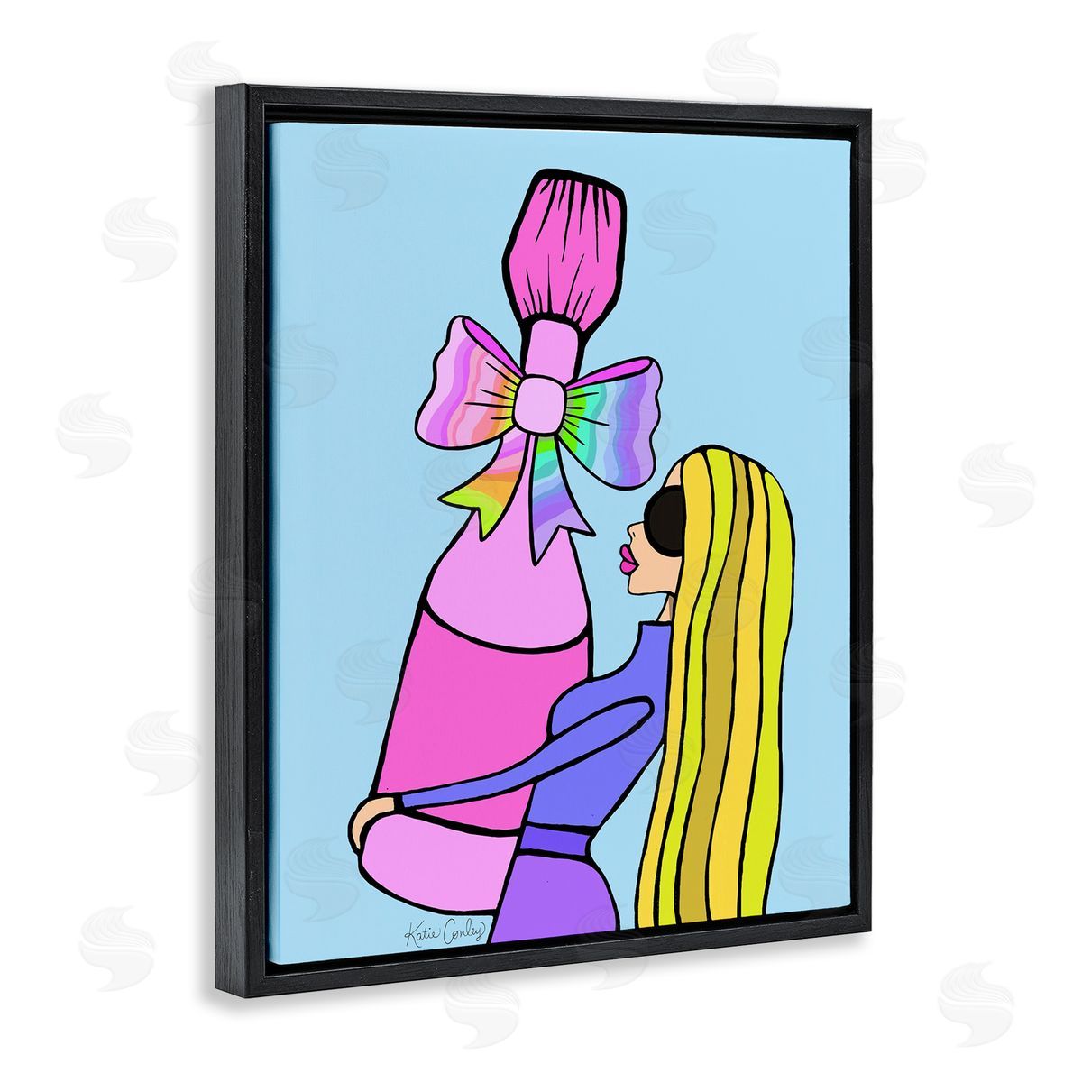 Bold Fashionista with Wine Bottle Black Floating Frame Canvas Wall Art, Home Decor by Katie Conley