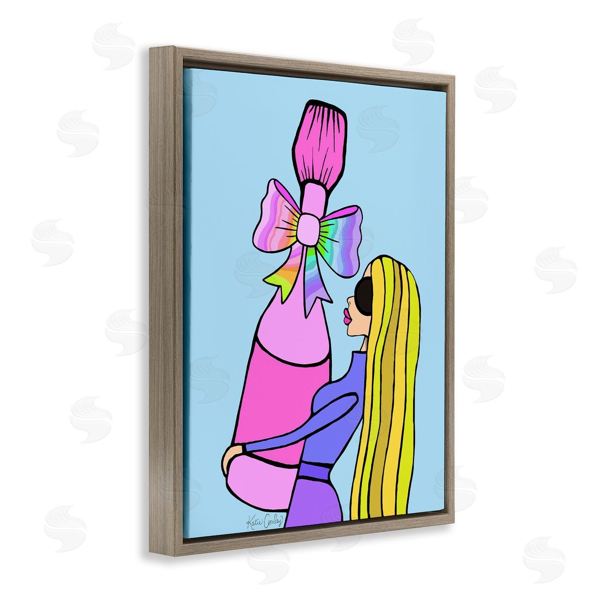 Bold Fashionista with Wine Bottle Brown Floating Frame Canvas Wall Art, Home Decor by Katie Conley